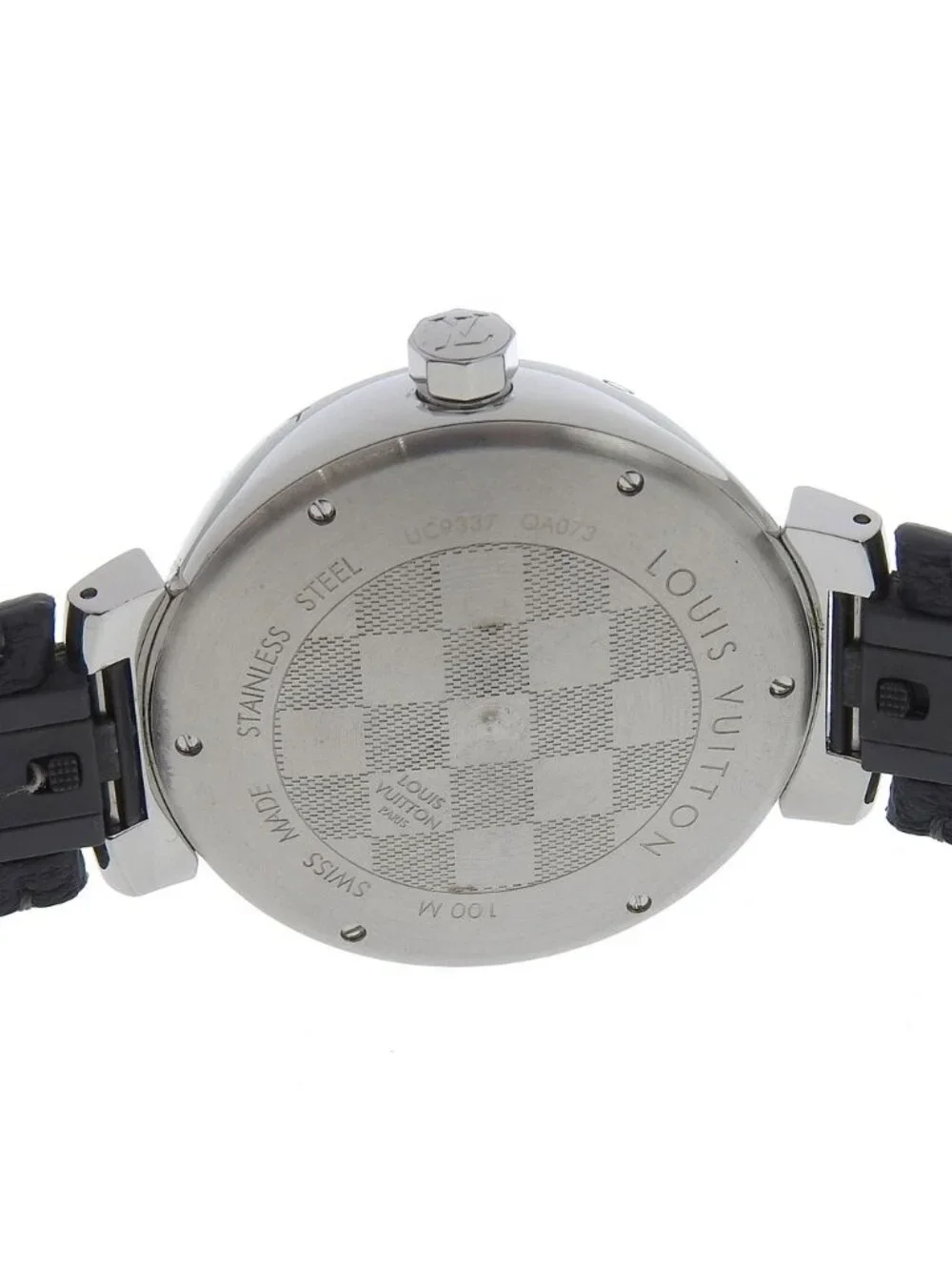 Louis Vuitton Tambour GM Stainless Steel Monogram Eclipse Canvas Quartz Analog